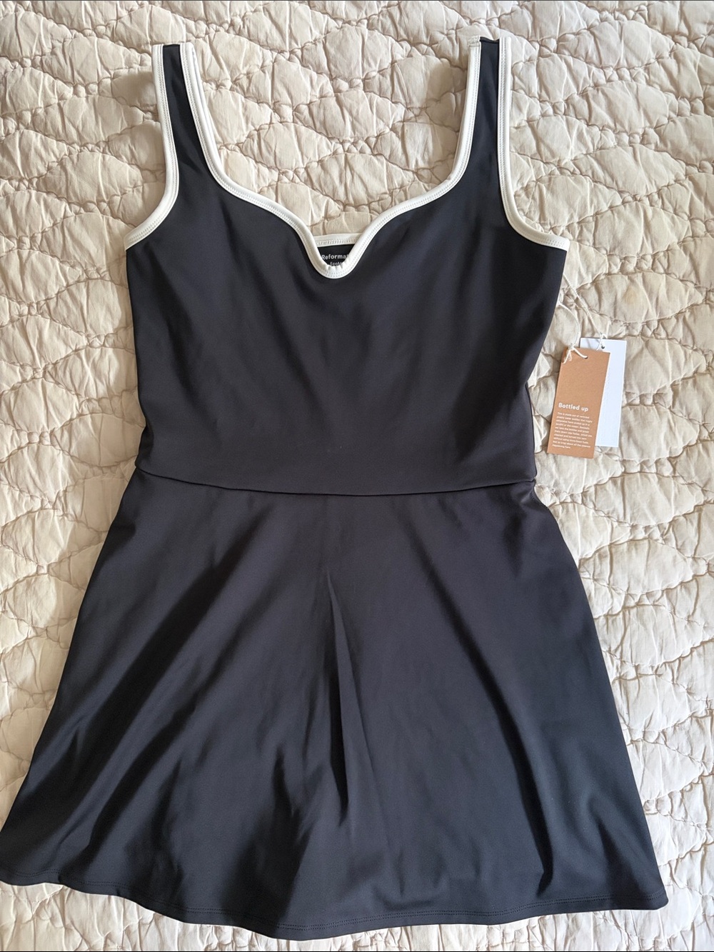 Reformation Black Dress with White Trim Scoop Neckline